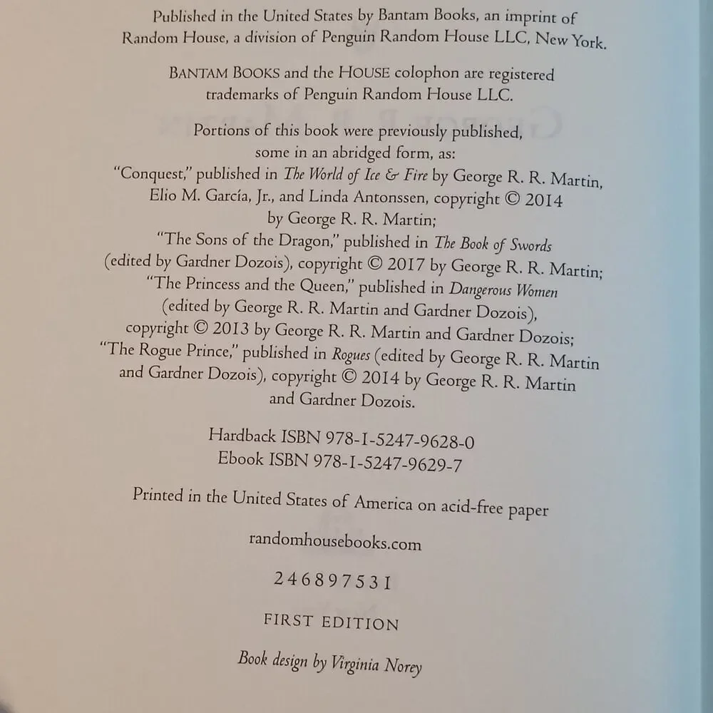 Fire & Blood George R.R. Martin 1st Edition 1st Print Hardcover Game of Thrones